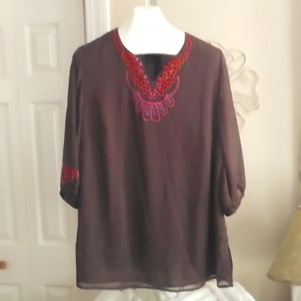 boho tunic Maggie Barnes embroidered 3/4 Sleeve
